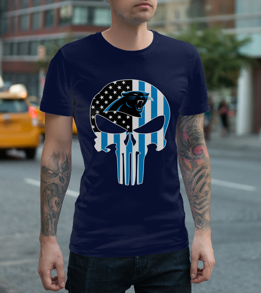 Carolina Panthers The Punisher American Flag T-Shirt