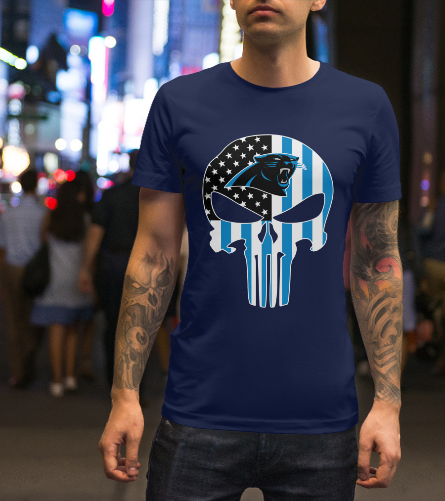 Carolina Panthers The Punisher American Flag T-Shirt
