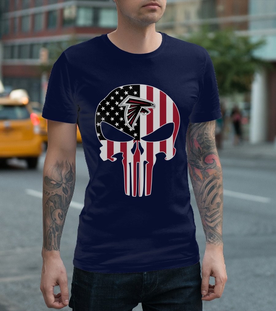 Atlanta Falcons Punisher Skull American Flag T-Shirt
