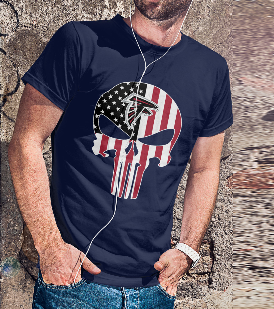 Atlanta Falcons Punisher Skull American Flag T-Shirt