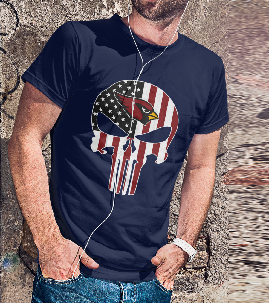 Arizona Cardinals The Punisher American Flag Skull T-Shirt
