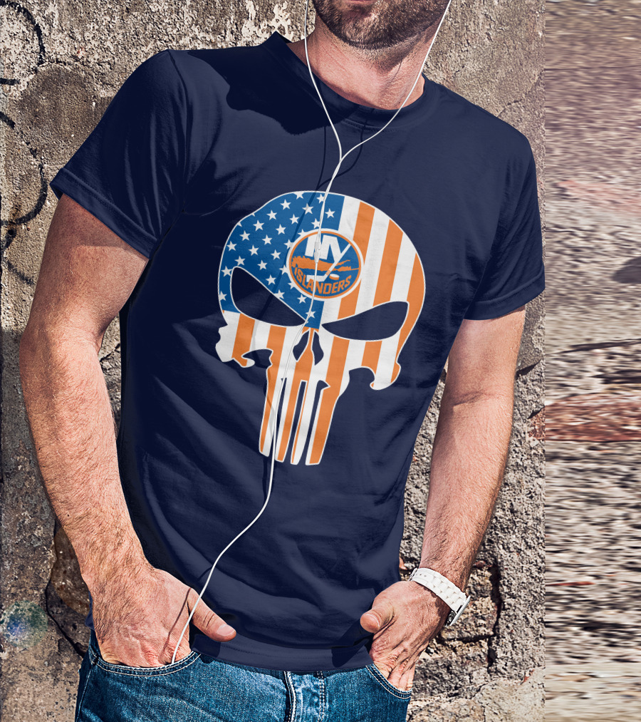New York Islanders Punisher Skull American Flag T-Shirt