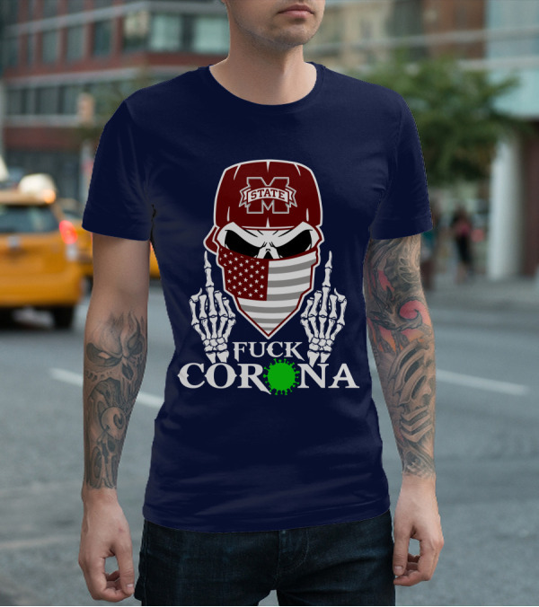 State Bulldogs Skull Mask American Flag Pandemic Statement T-Shirt