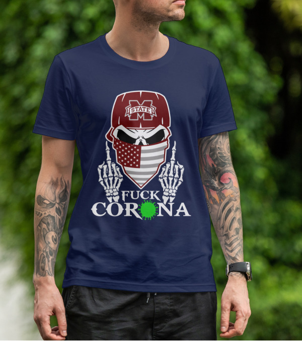 State Bulldogs Skull Mask American Flag Pandemic Statement T-Shirt