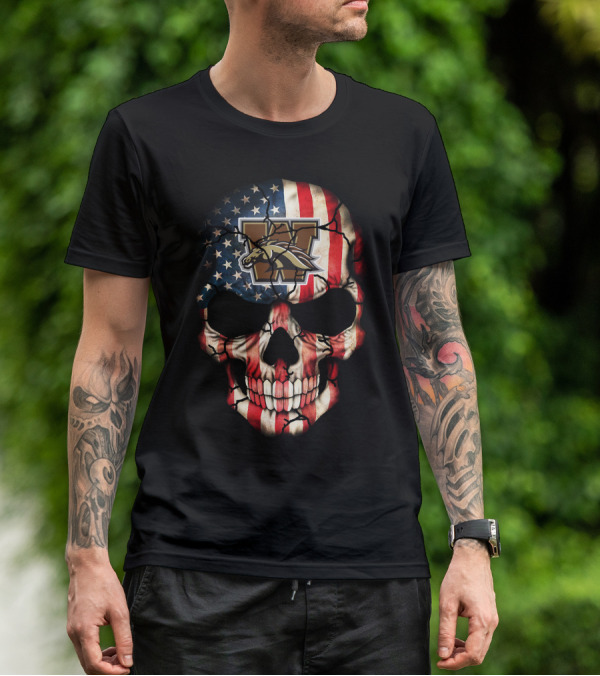 Western Michigan Broncos American Flag Skull T-Shirt
