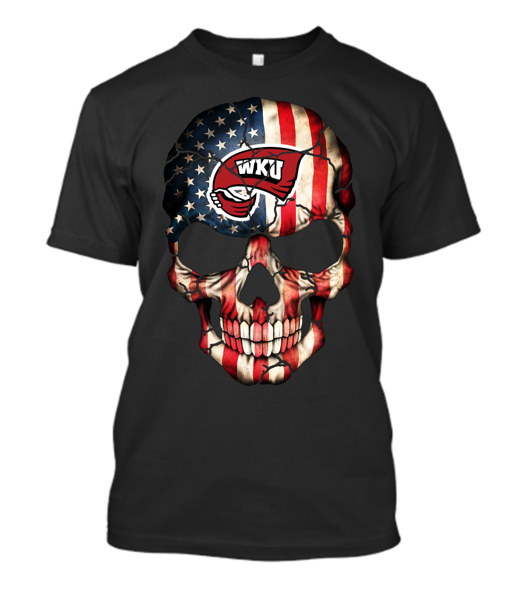 Patriotic Wku Hilltoppers American Flag Skull T-Shirt