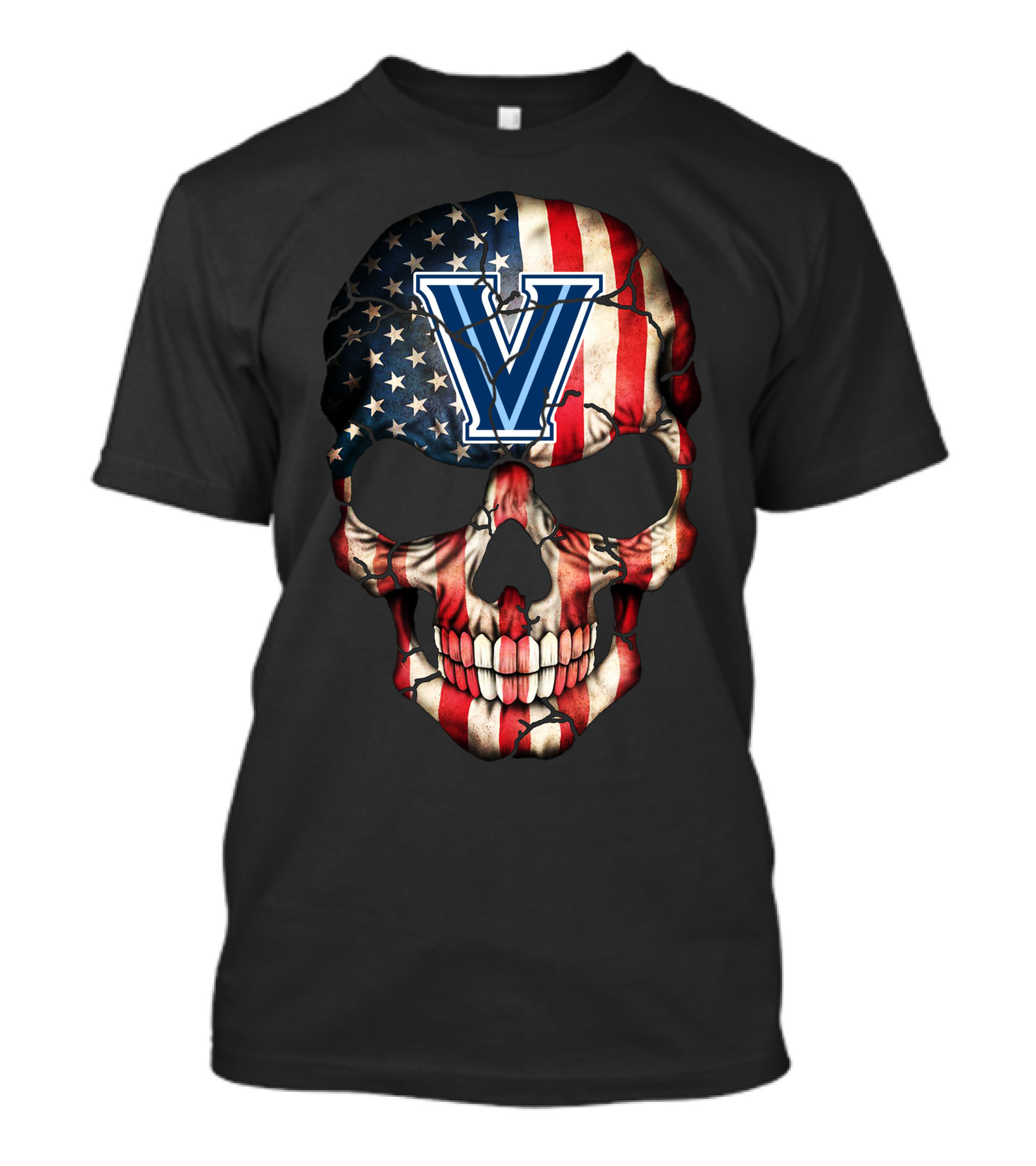 Usa Flag Skull Villanova Wildcats V T-Shirt