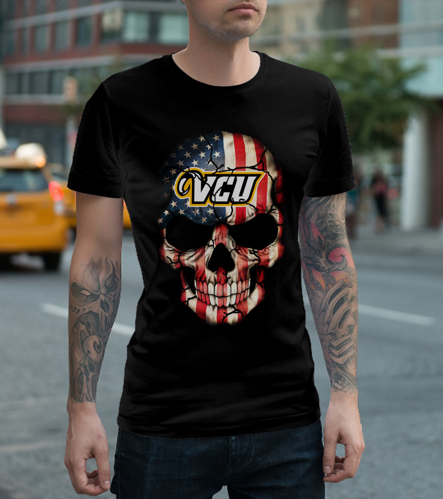 Vcu Rams Skull American Flag T-Shirt
