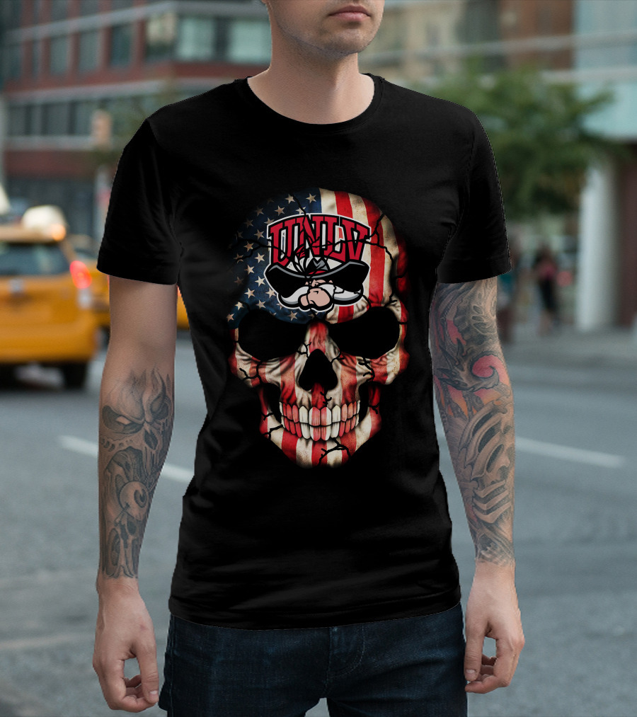 Unlv Rebels American Flag Skull T-Shirt