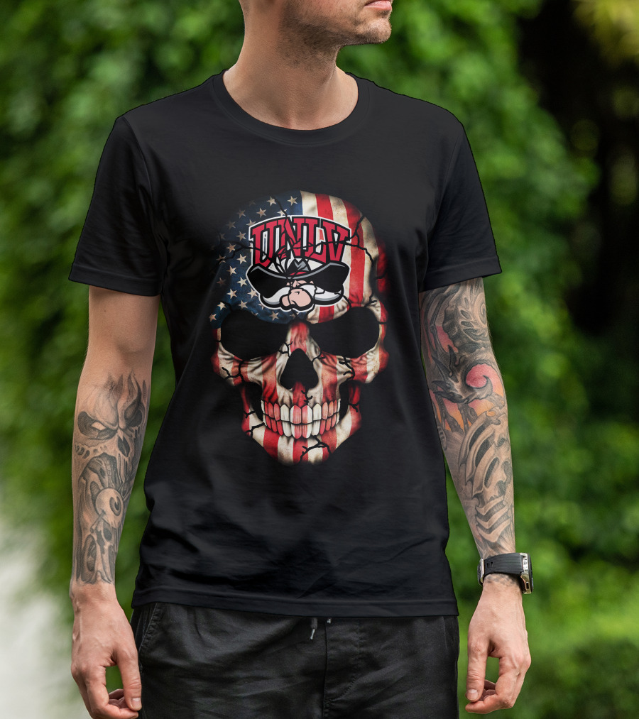 Unlv Rebels American Flag Skull T-Shirt