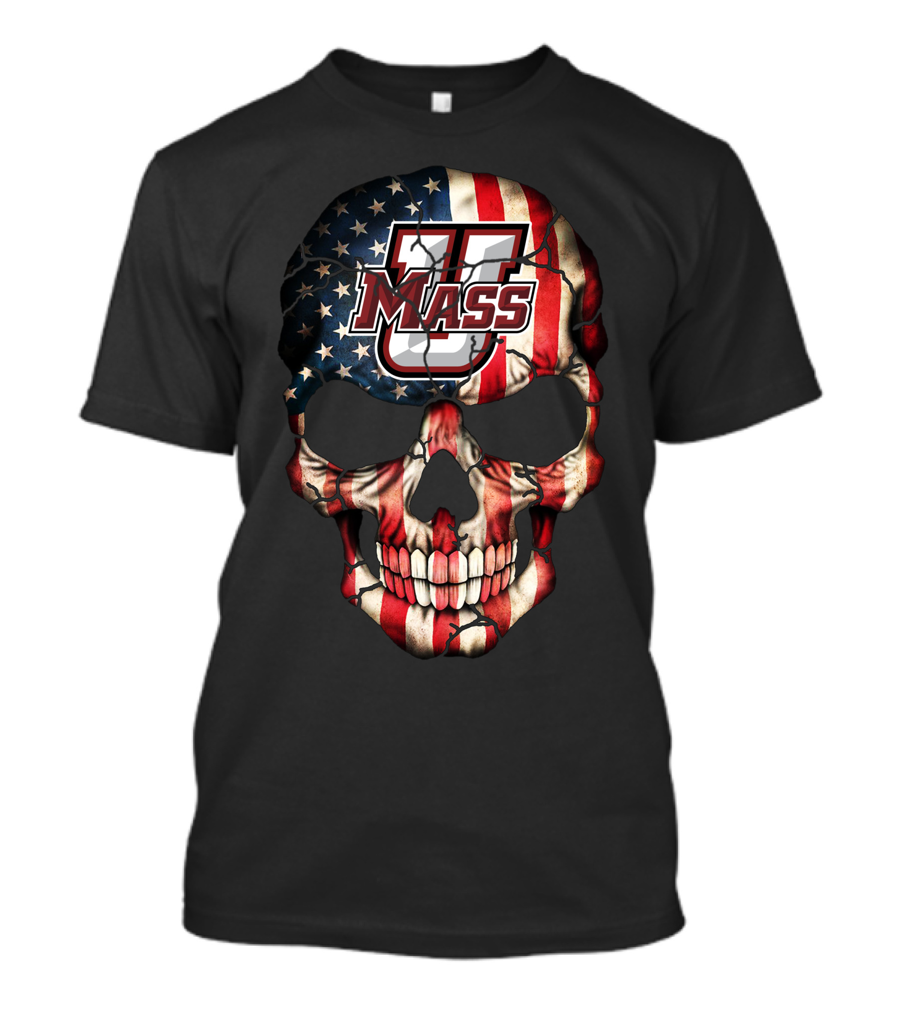 Umass Minutemen American Flag Skull T-Shirt