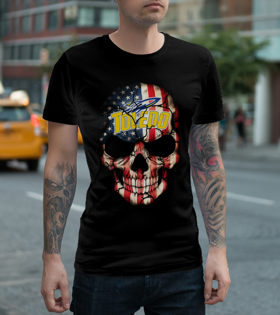 Toledo Rockets Usa Flag Skull T-Shirt