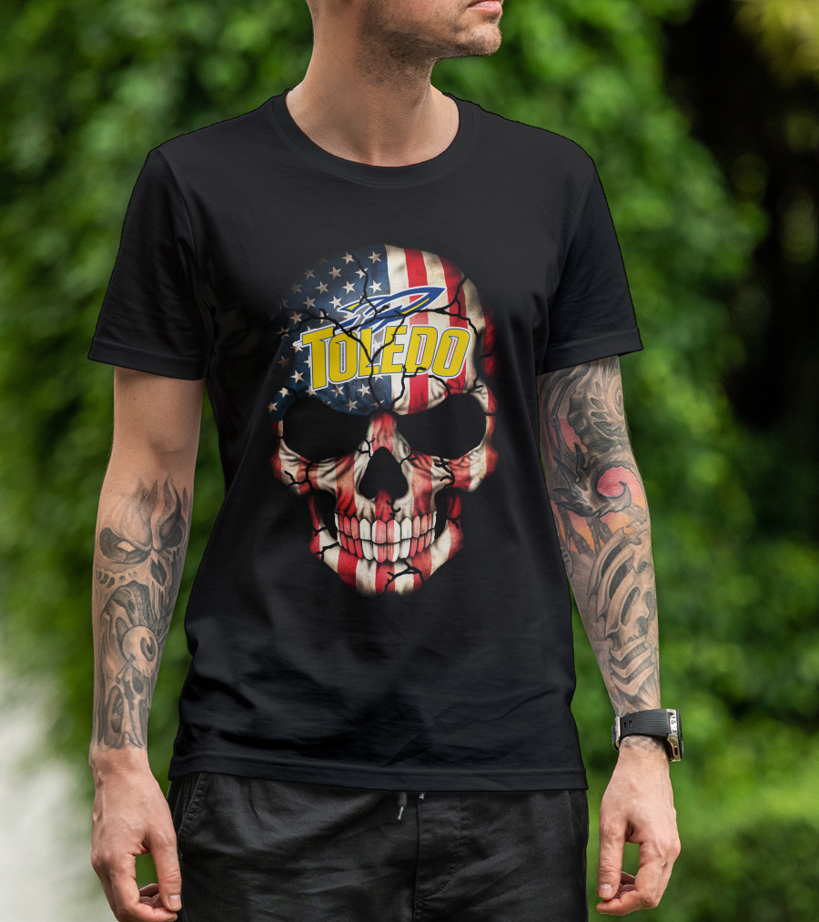 Toledo Rockets Usa Flag Skull T-Shirt