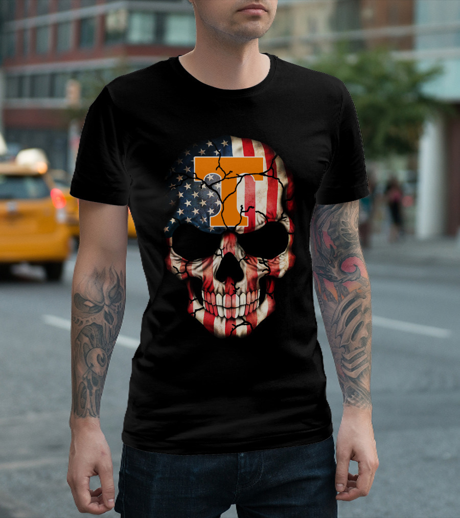 Tennessee Volunteers Skull American Flag T-Shirt