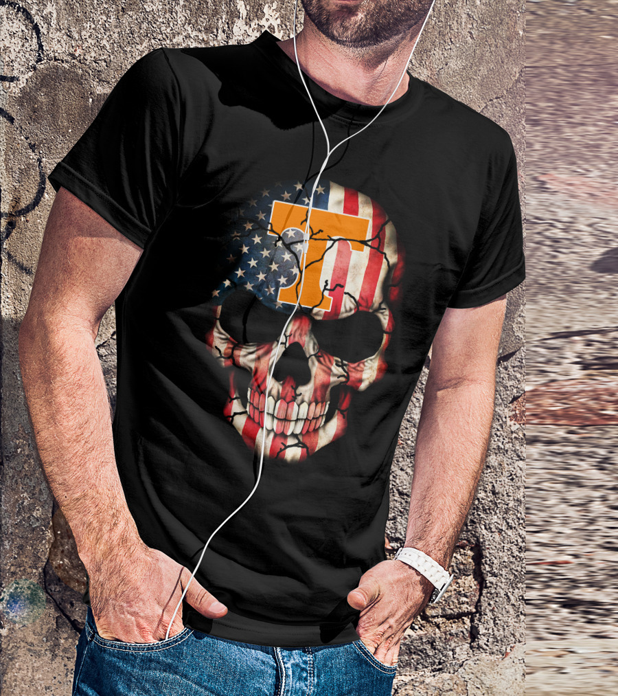 Tennessee Volunteers Skull American Flag T-Shirt