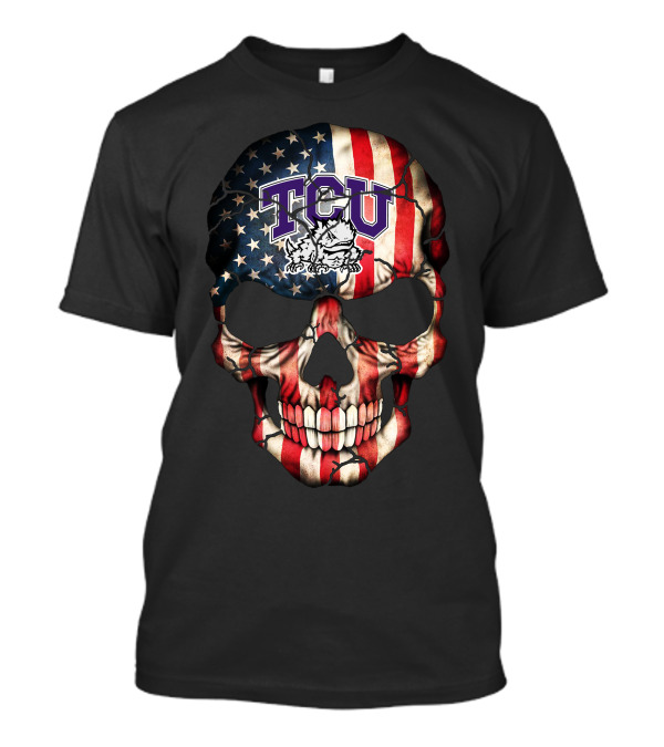 Tcu Horned Frogs American Flag Skull T-Shirt