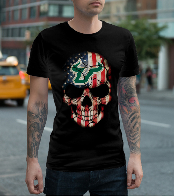 South Florida Bulls American Flag Skull T-Shirt