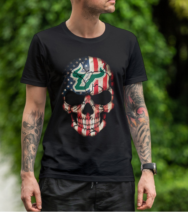 South Florida Bulls American Flag Skull T-Shirt