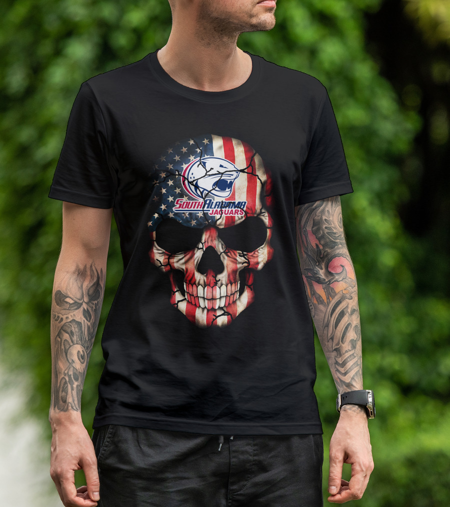 South Alabama Jaguars American Flag Skull T-Shirt
