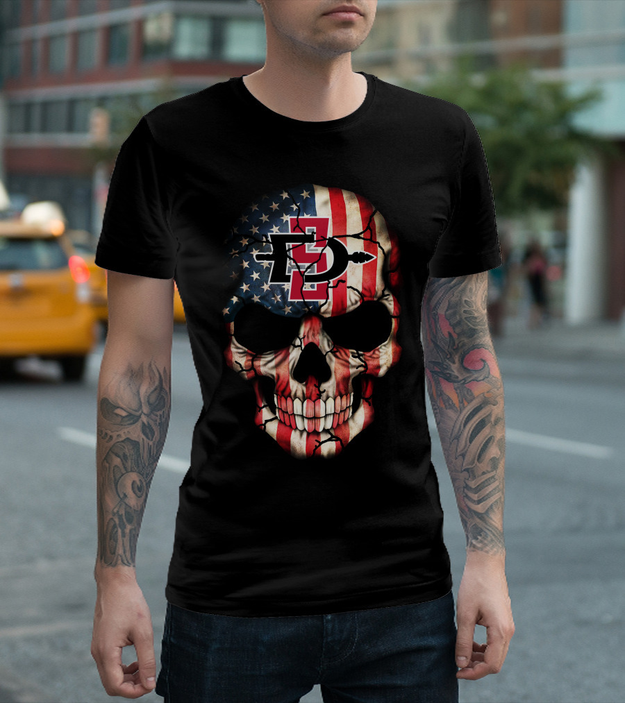 American Flag Skull With San Diego State Aztecs T-Shirt