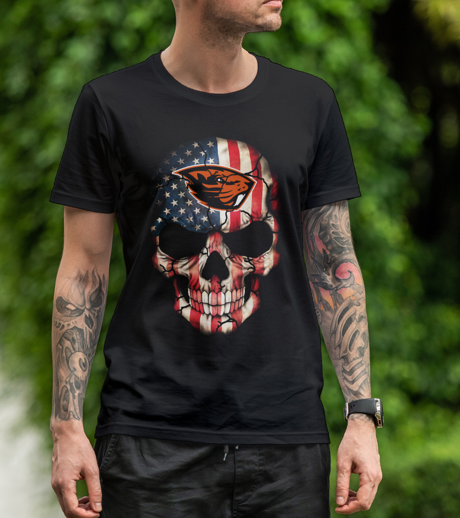 American Flag Skull 45 Oregon State Beavers Football T-Shirt