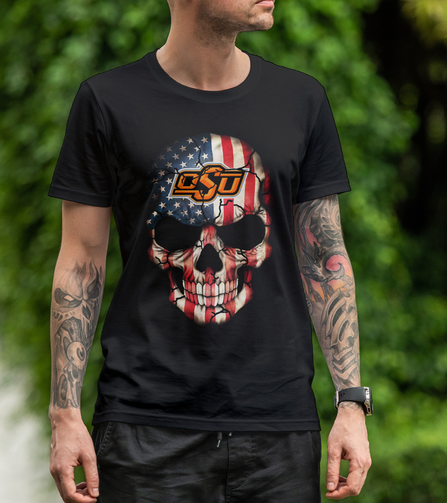 Osu Skull American Flag Theme Cowboys 48 T-Shirt