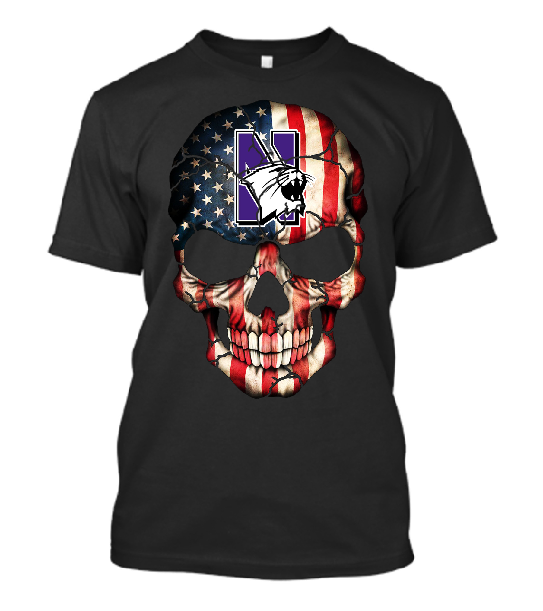 Northwestern Wildcats American Flag Skull 53 T-Shirt