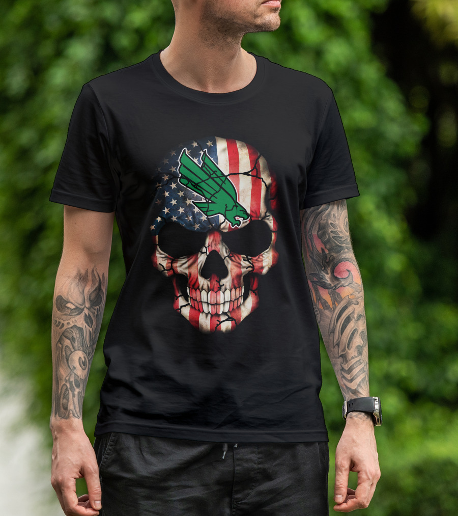 North Texas Mean Green American Flag Skull T-Shirt