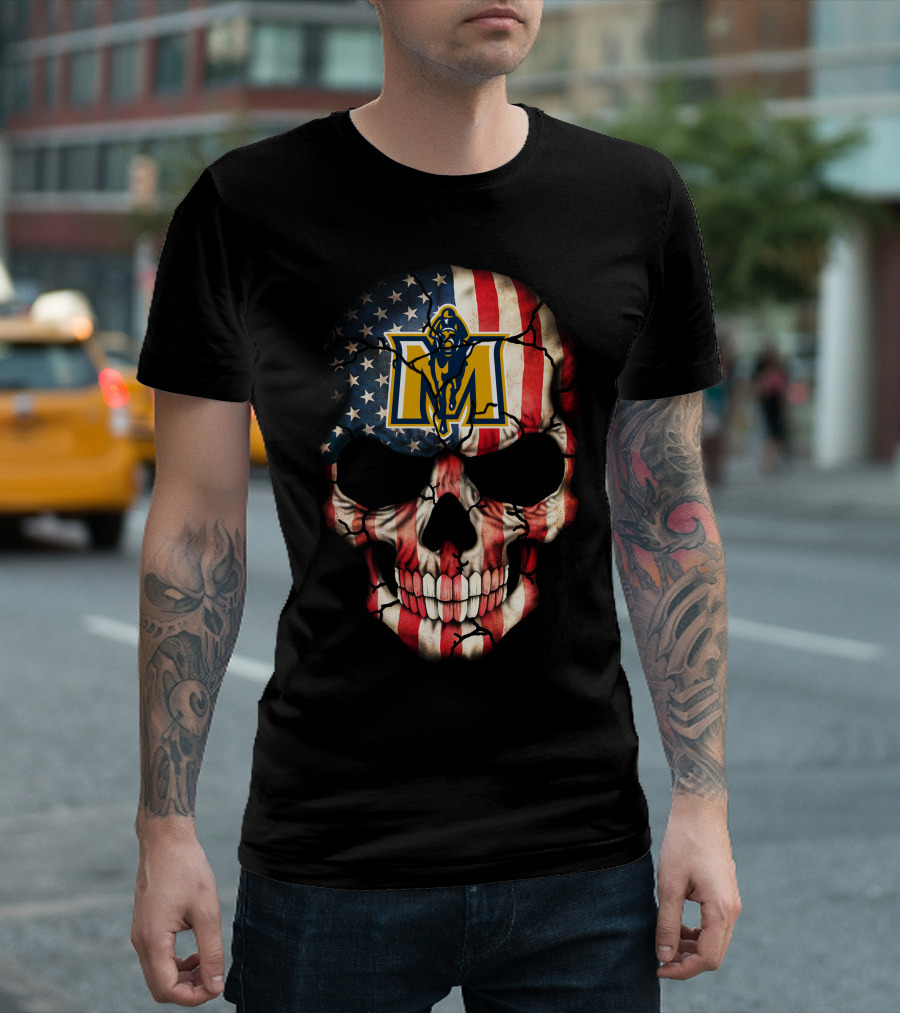 American Flag Skull With Murray State Racers T-Shirt