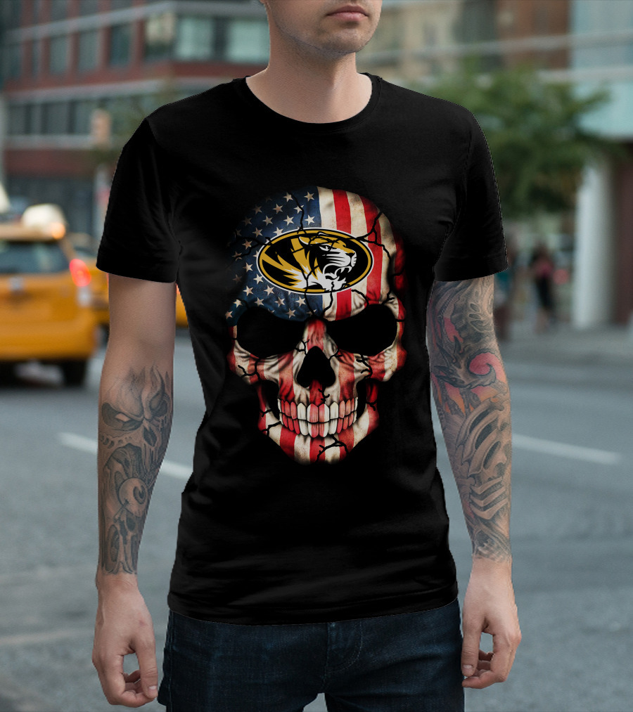 Skull American Flag Missouri Tigers T-Shirt