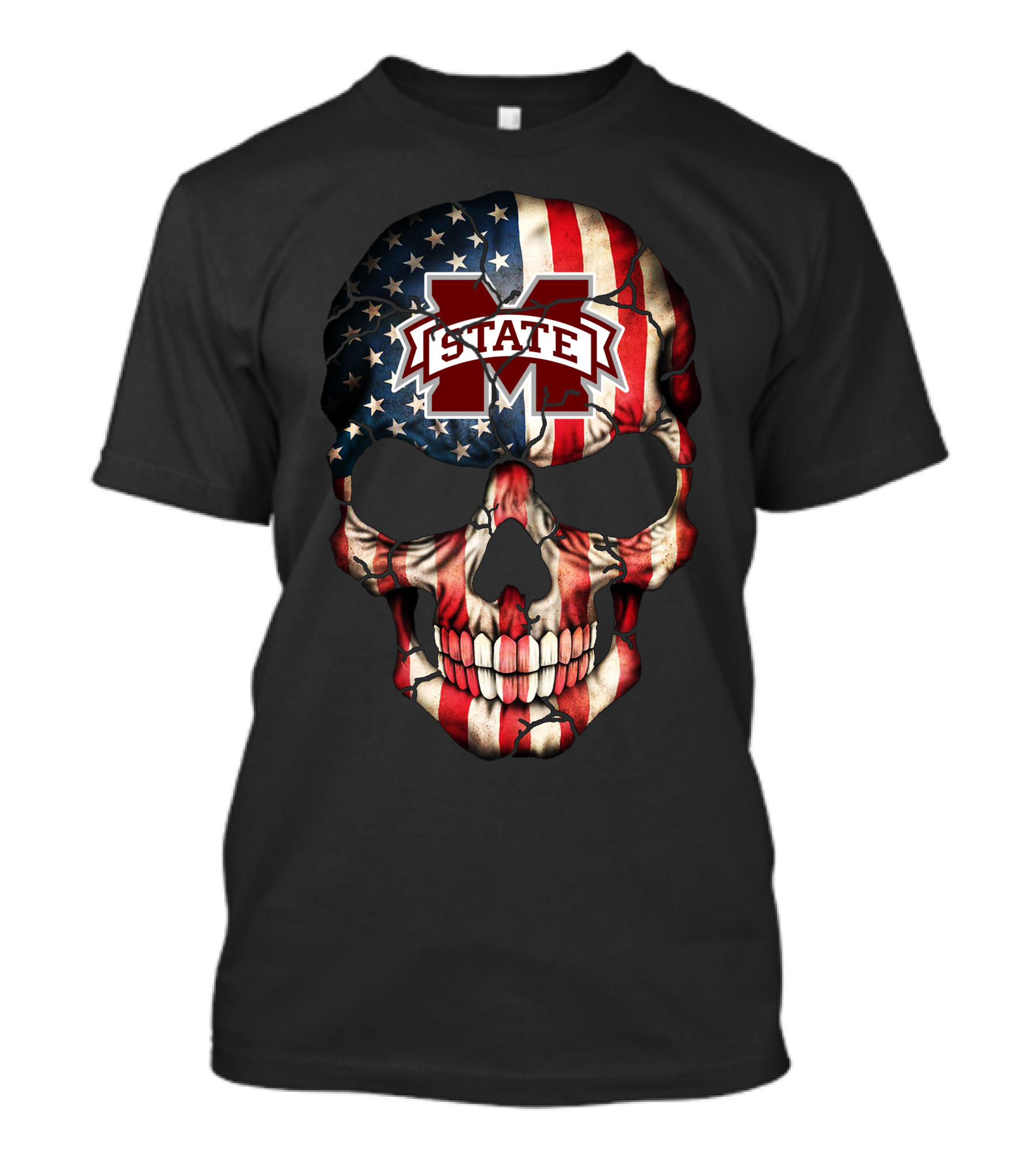 Mississippi State Bulldogs American Flag Skull T-Shirt