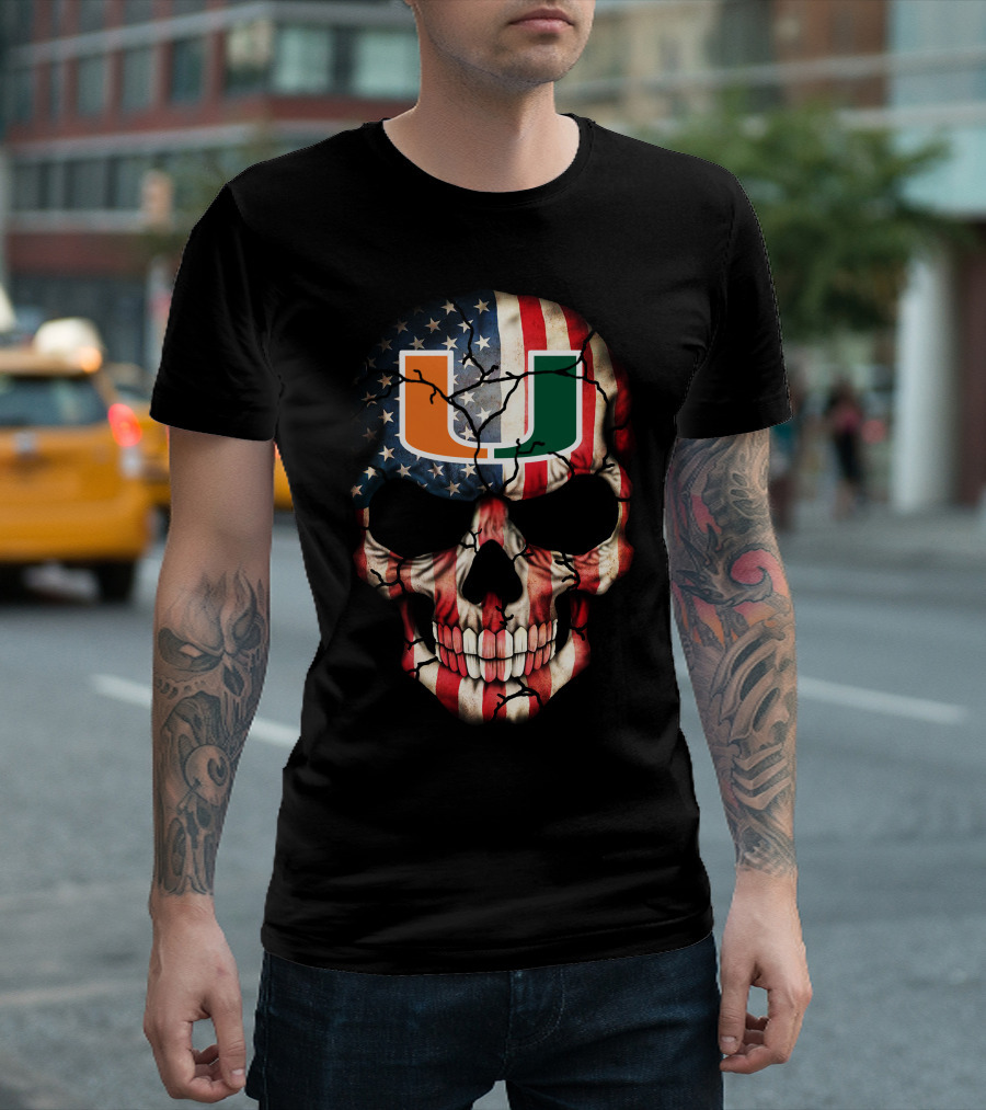 American Flag Skull Miami Hurricanes U T-Shirt