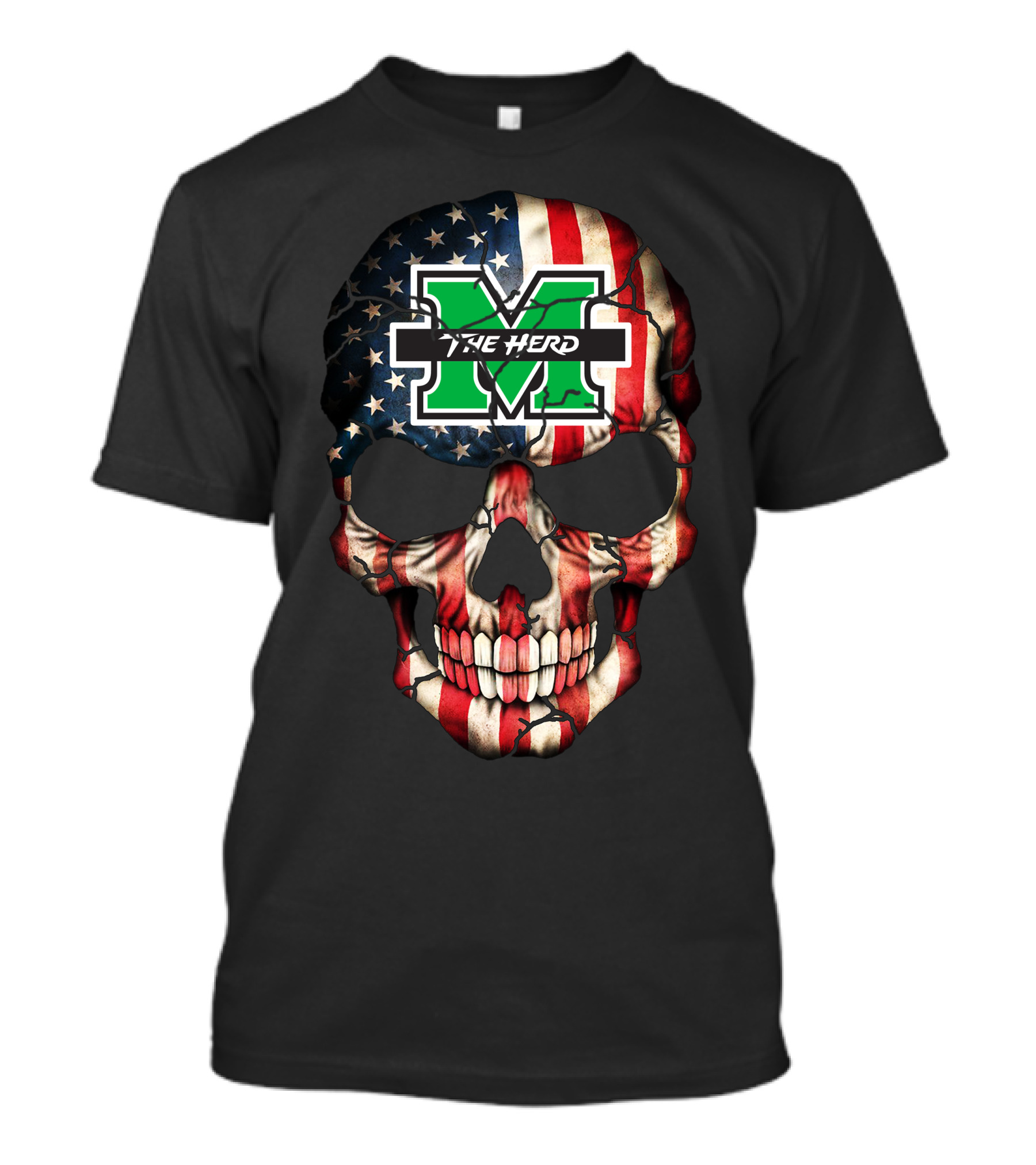 Marshall Thundering Herd American Flag Skull T-Shirt