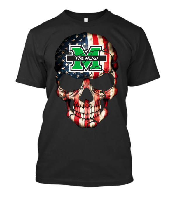 Marshall Thundering Herd American Flag Skull T-Shirt