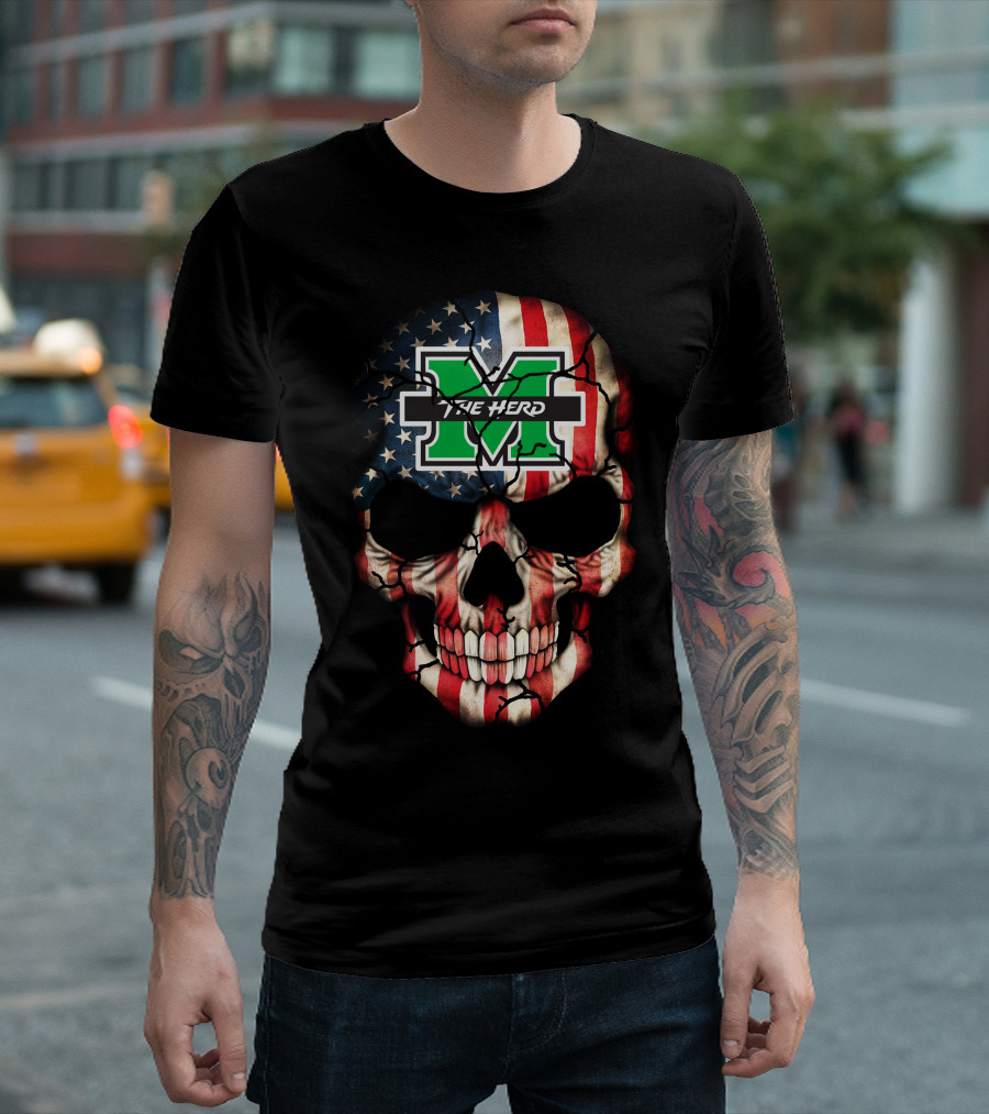 Marshall Thundering Herd American Flag Skull T-Shirt
