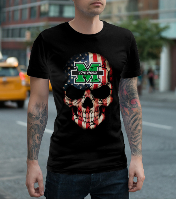 Marshall Thundering Herd American Flag Skull T-Shirt