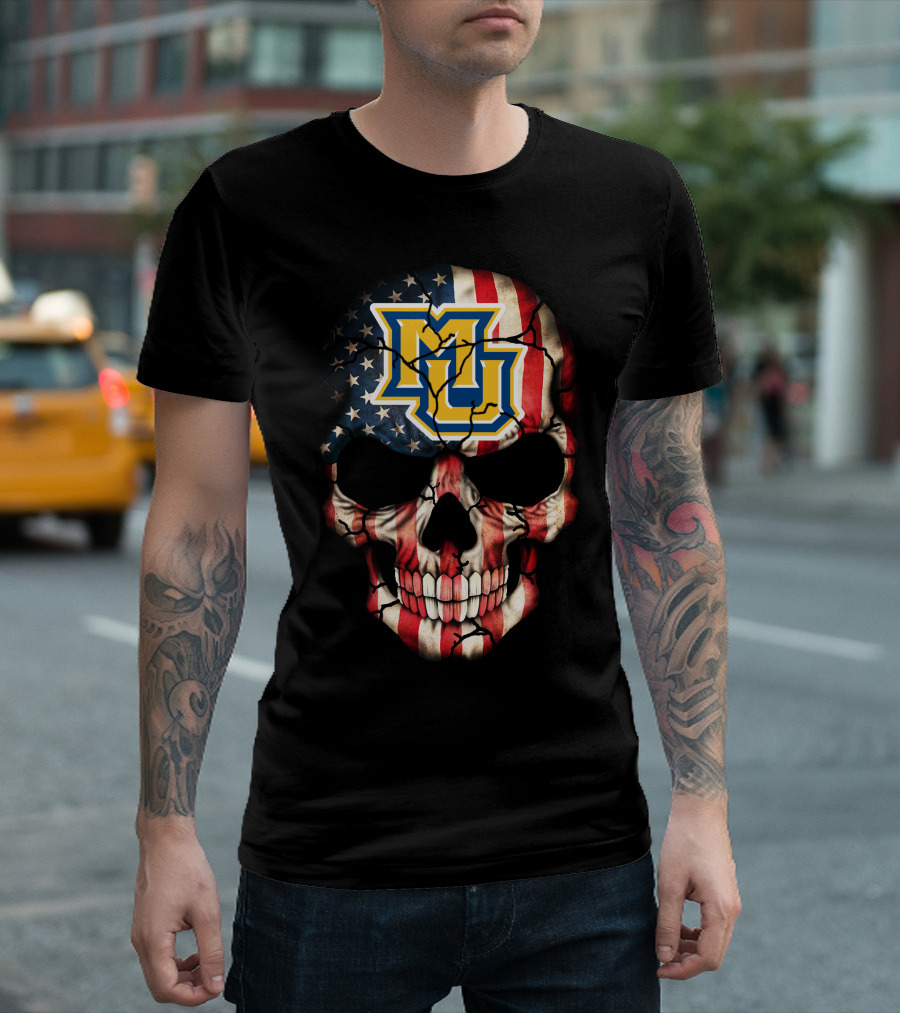 Marquette Golden Eagles American Flag Skull T-Shirt