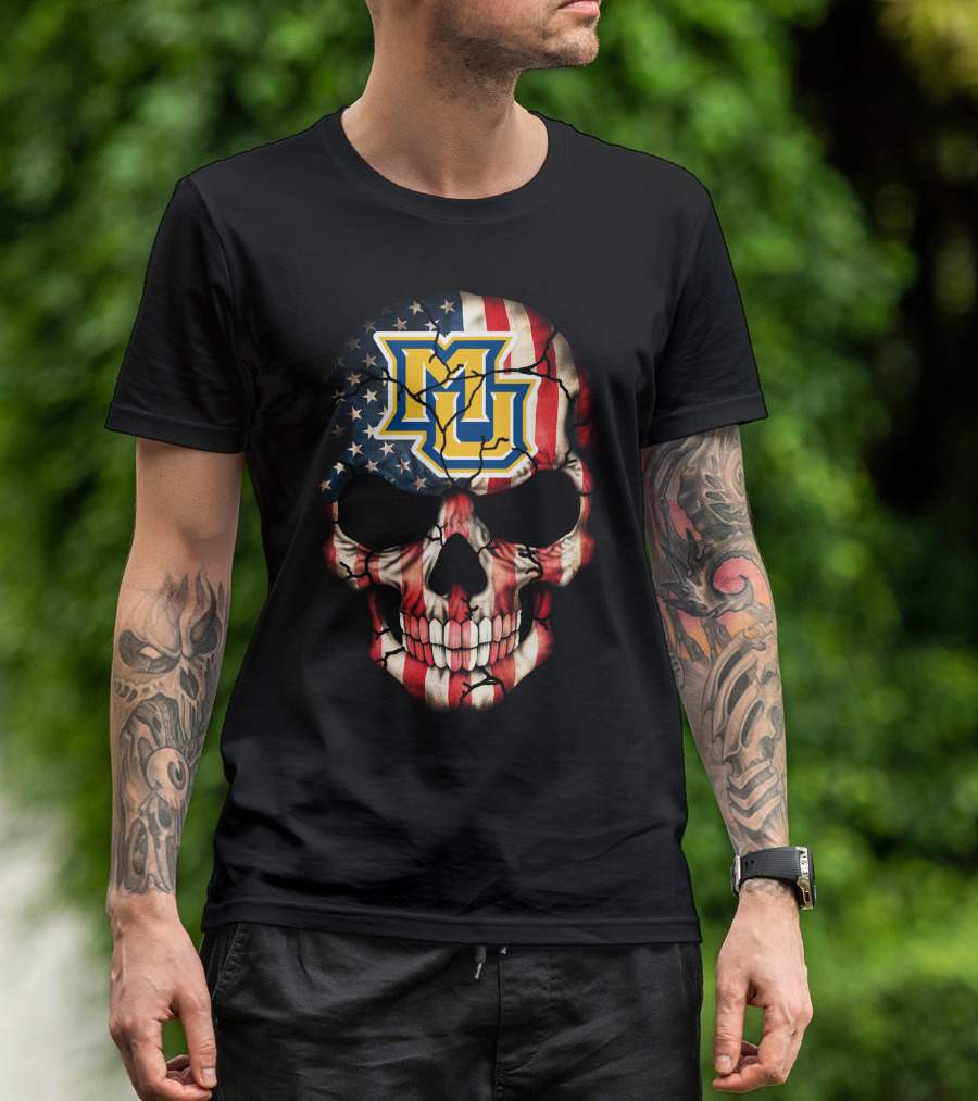 Marquette Golden Eagles American Flag Skull T-Shirt