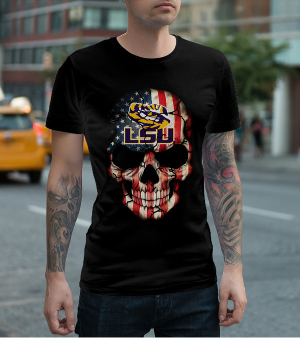 Lsu Tigers American Flag Skull T-Shirt