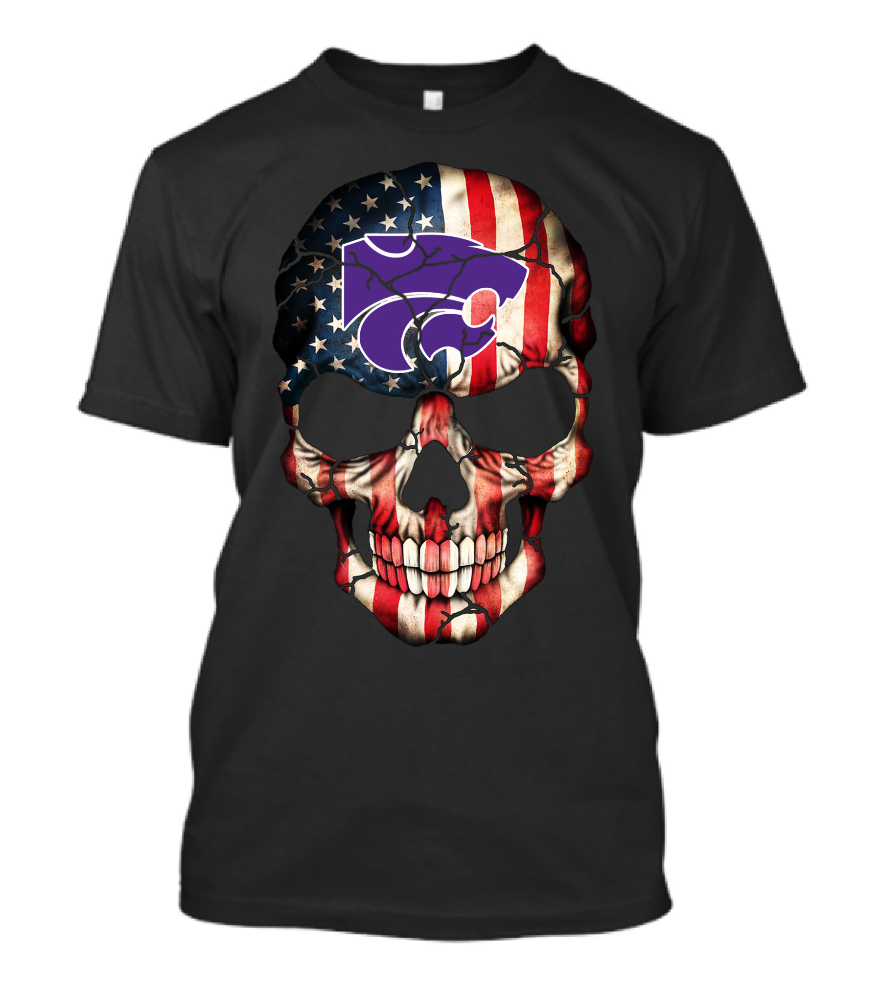 Kansas State Wildcats American Flag Skull T-Shirt