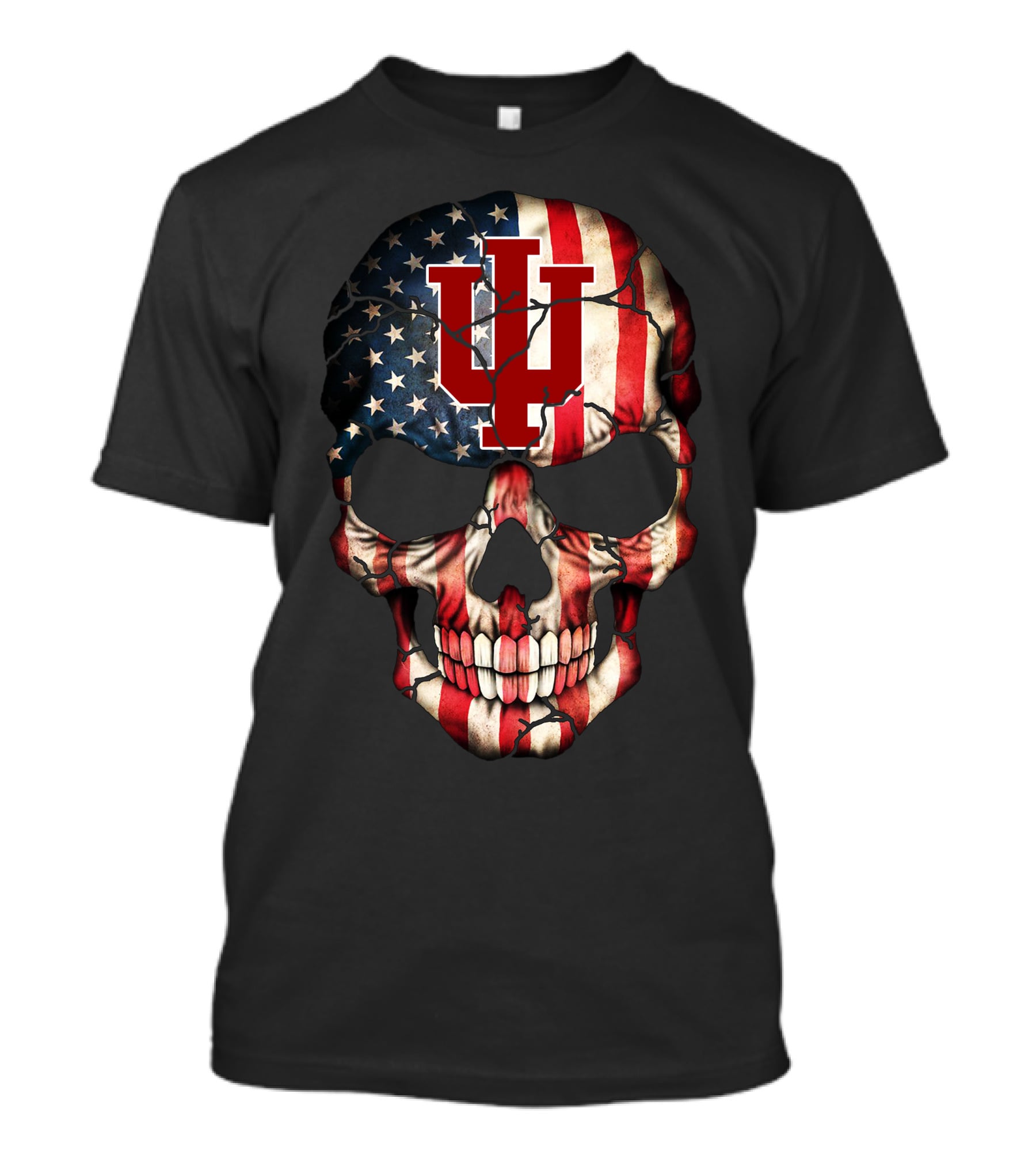 Indiana Hoosiers Skull With American Flag T-Shirt