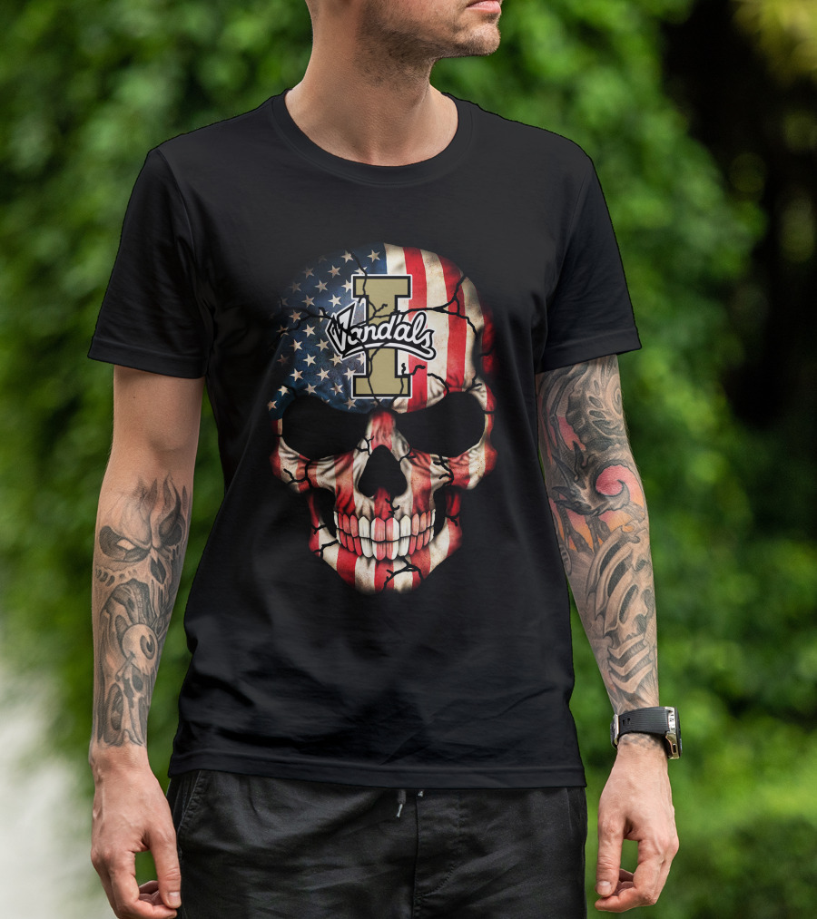 Idaho Vandals I With American Flag Skull T-Shirt