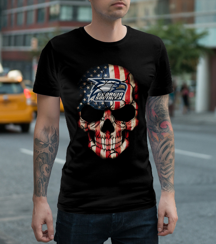 Georgia Southern Eagles American Flag Skull T-Shirt