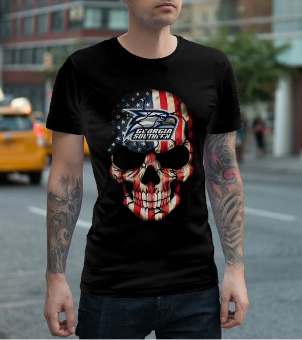Georgia Southern Eagles American Flag Skull T-Shirt