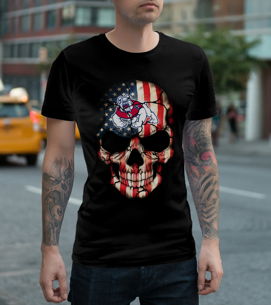 American Flag Skull With '93 Fresno State Bulldogs T-Shirt
