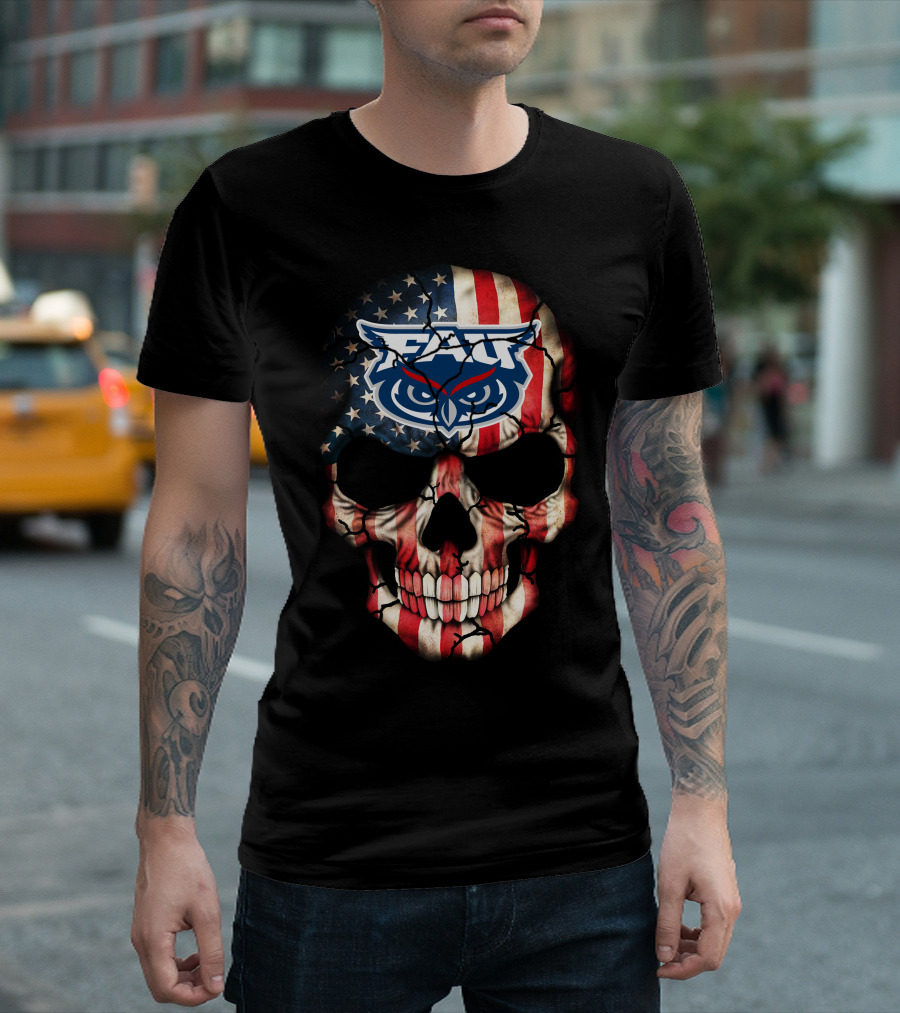 Fau Owls American Flag Skull T-Shirt