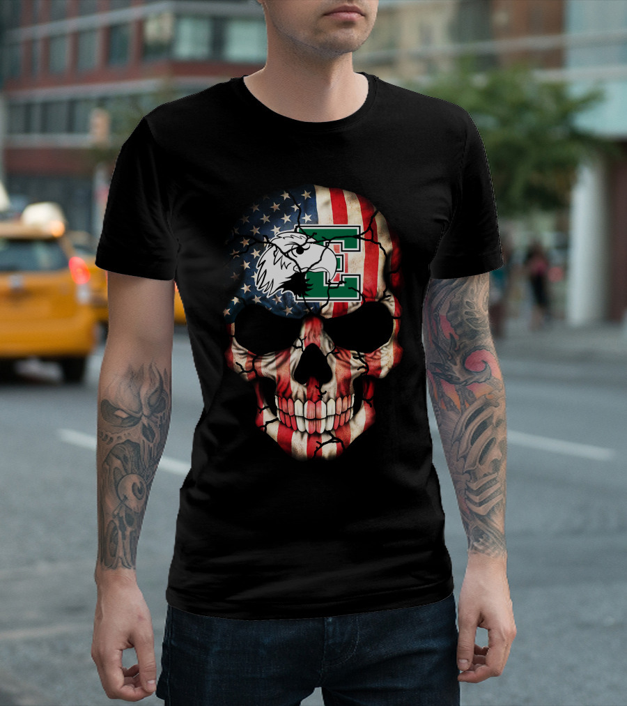 Eastern Michigan Eagles Skull American Flag T-Shirt