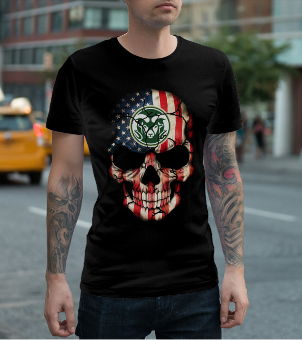 Colorado State Rams American Flag Skull T-Shirt