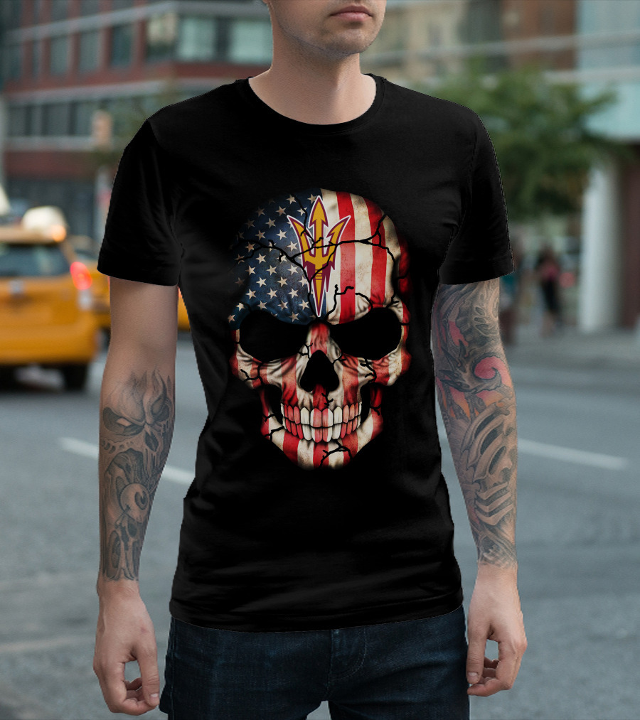 Arizona State Sun Devils Skull With American Flag T-Shirt