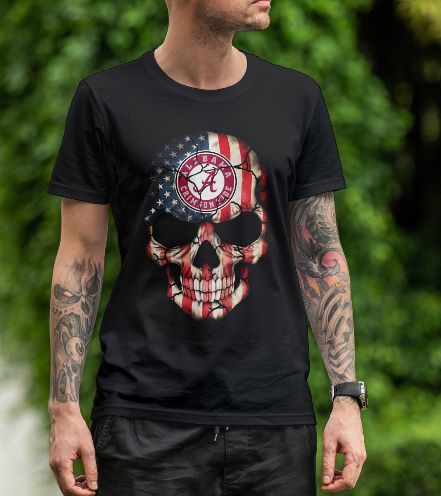 Alabama Crimson Tide American Flag Skull T-Shirt